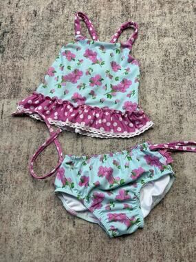 Sugar Bee Clothing Boutique Orange floral Swim Suit girls sz 6 beach resort